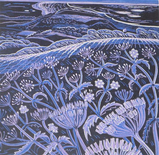 Annie Soudain, limited edition print, Moonlit Bay, signed, 9/25, 33 x 32cm